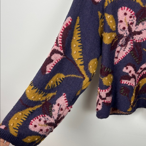 Zara Floral Knit Sweater Embroidered Textured Size S - Picture 5 of 9